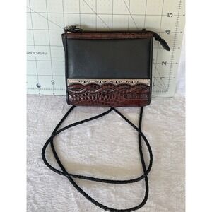 Brighton Western Croc Embossed Leather Small Crossbody Bag Silver Trim